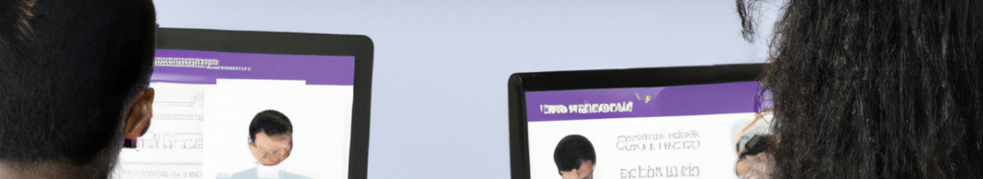 Two people reading what is on their computer screens
